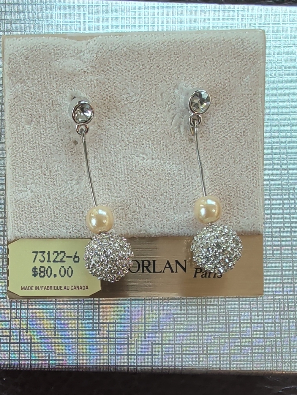 D'Orlan Paris Champagne Pearl w Swavorski Crystal Drop Earrings NWT